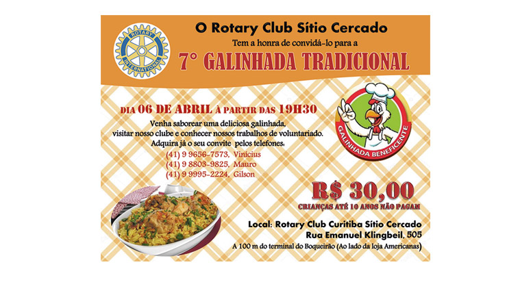 Vem ai grande galinhada no Rotary Sítio Cercado