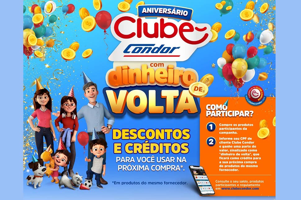 Clube Condor comemora três anos com “Dinheiro de volta” para clientes