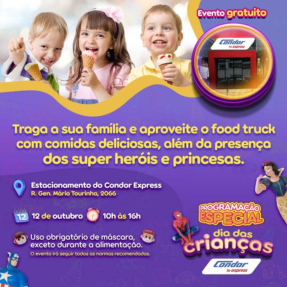 Condor Express terá Dia das Crianças com princesas, super-heróis e food truck