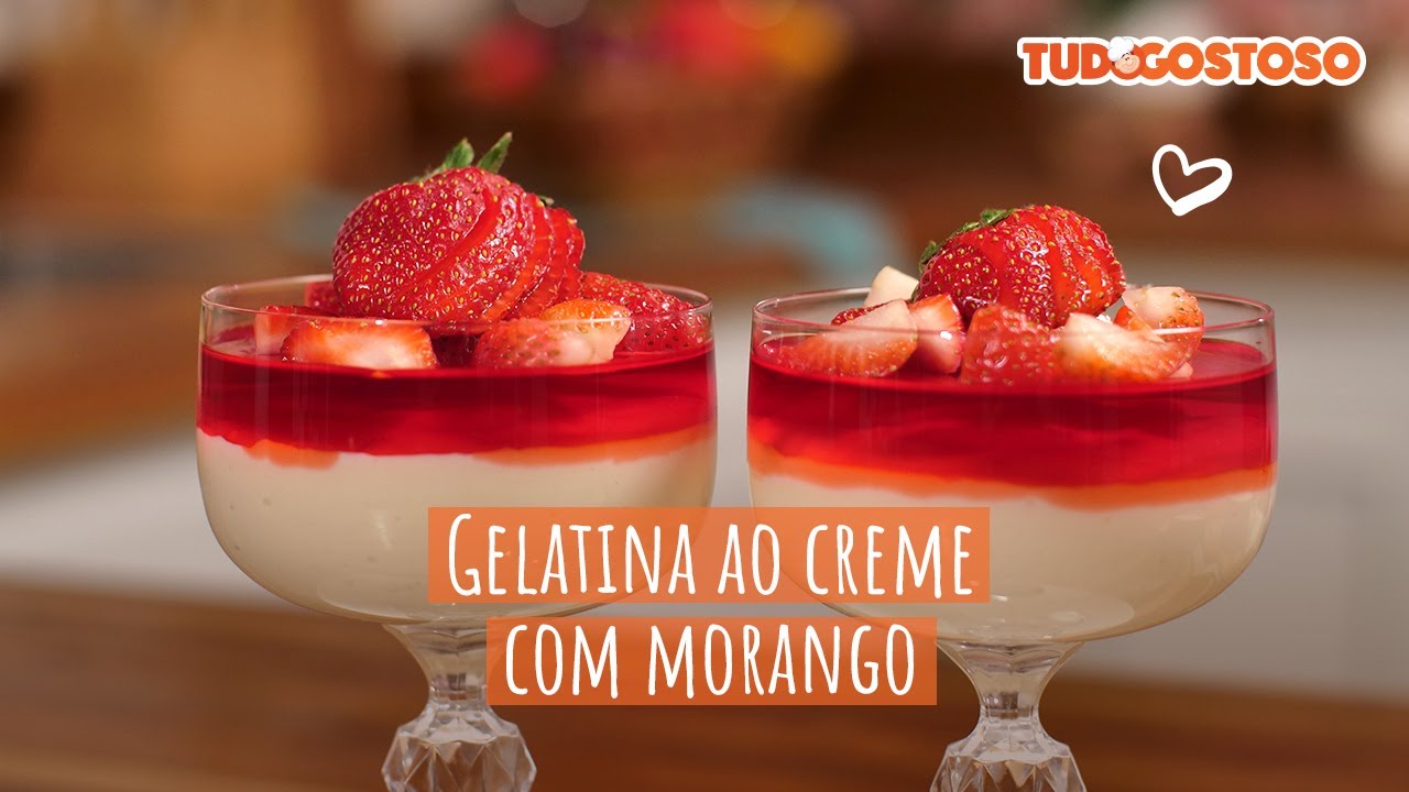 Gelatina ao Creme com Morango [Vídeo Receita]