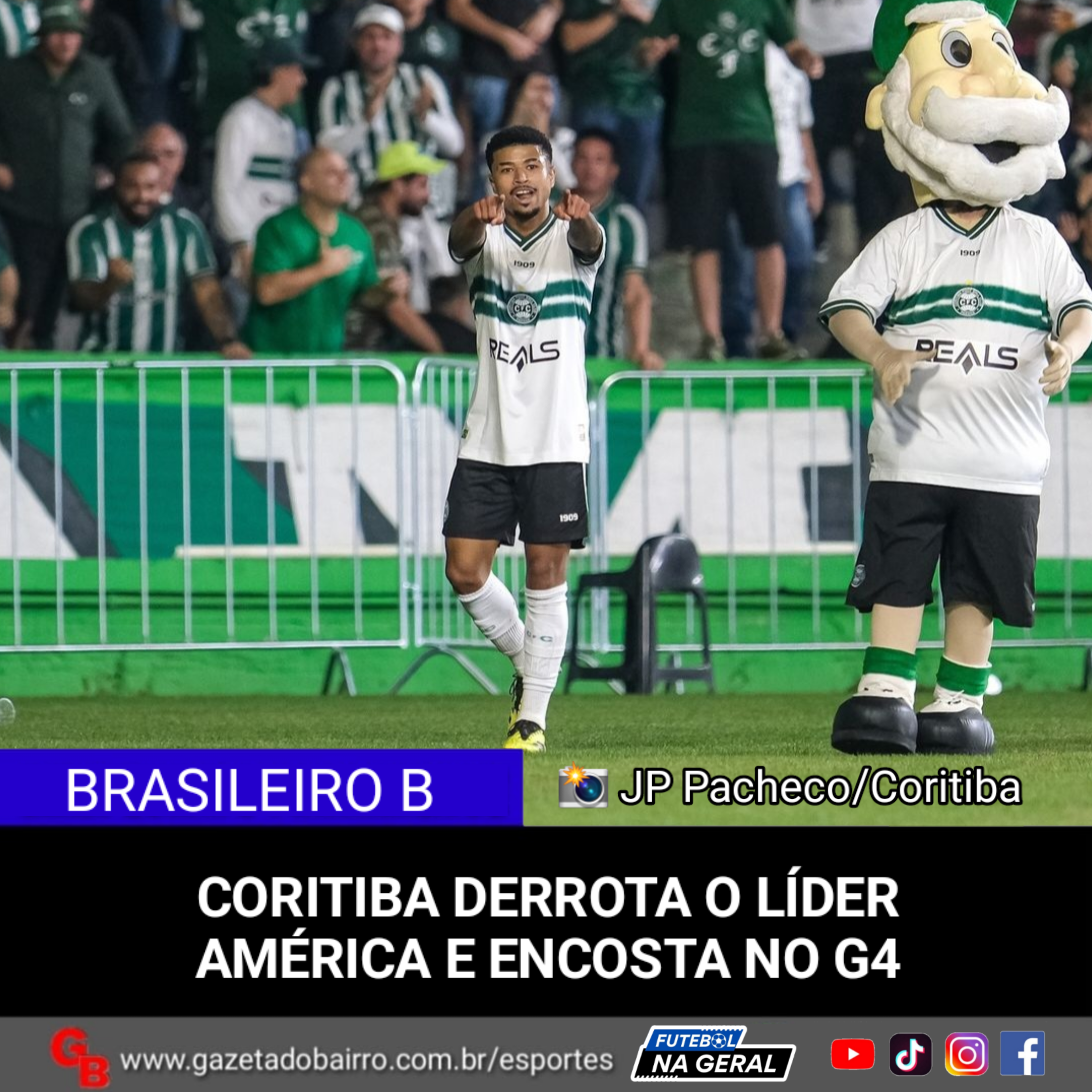 Coritiba vence o líder América e encosta no G4