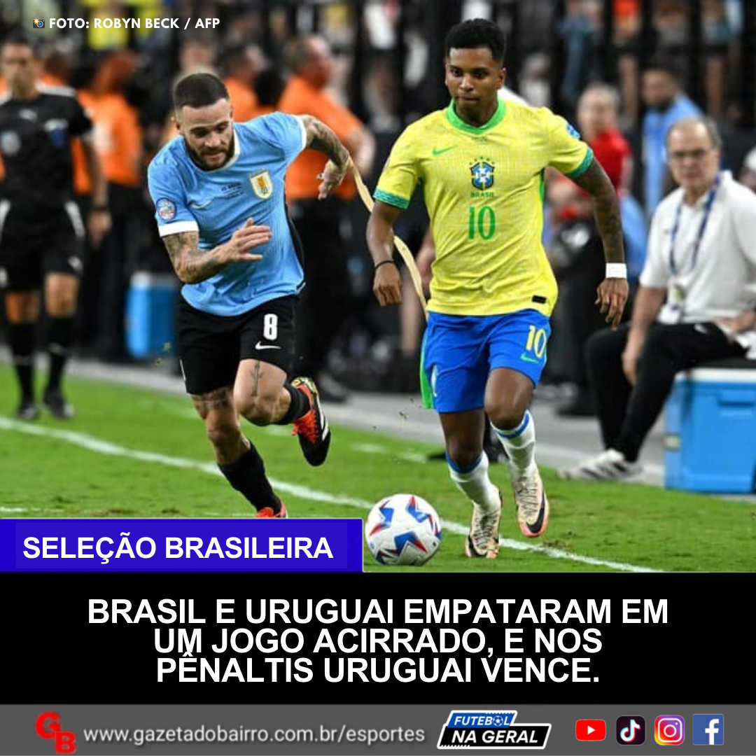 Brasil e Uruguai empatam em partida acirrada e decidem nos pênaltis